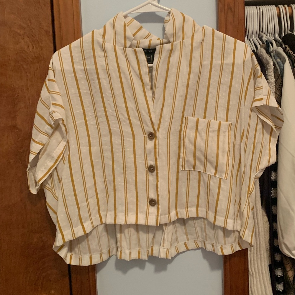 Yellow and White Striped Collared Blouse